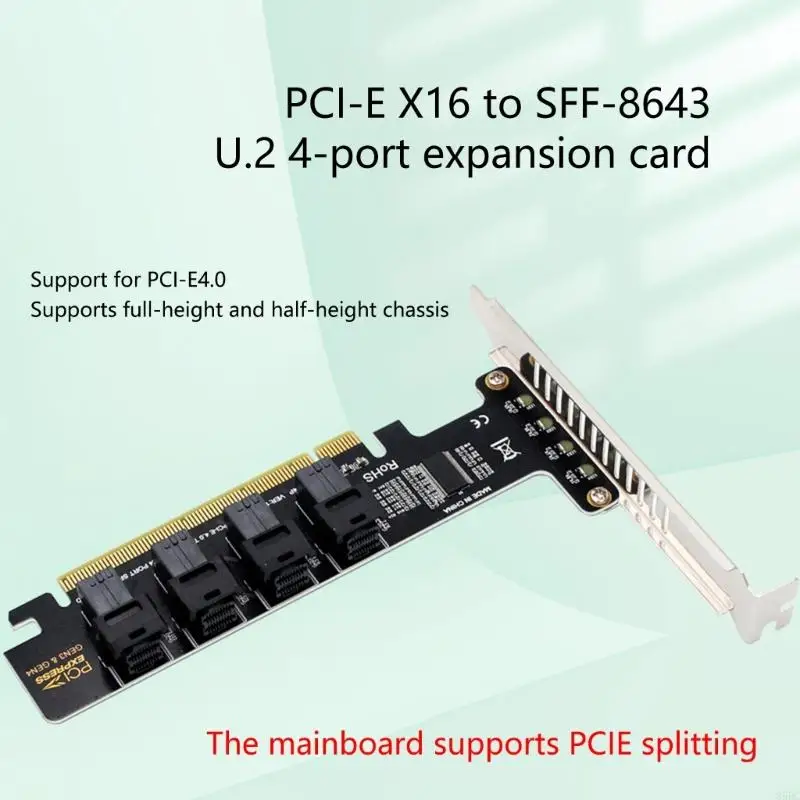 85DC PCIE X16 to 4 Port NVME SFF-8643 SFF-8639 Expansion Card PCIE4.0 Splitter Card for Gaming PC Graphics Upgraded