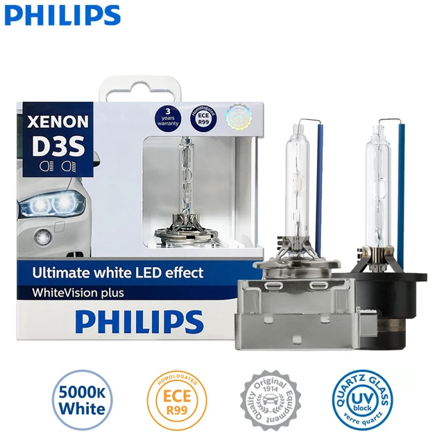 Philips White Vision Plus D1S D2S D3S 35W 5000K White LED Effect Xenon HID  Lamps Auto Head Light +120% Vision WHV2X2, Pair - AliExpress