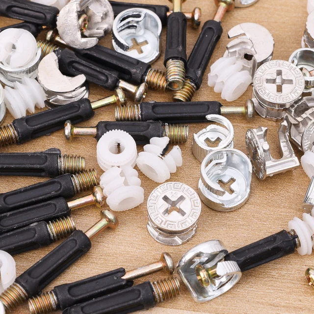 สกรูเชื่อมต่อเฟอร์นิเจอร์ 3 in 1 แบบติดตั้งล่วงหน้าสำหรับโต๊ะ ตู้ และลิ้นชัก พร้อมน็อตแบบแคมล็อคและเดือยยึด 2