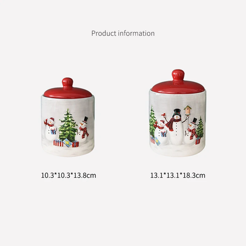 Ceramic Storage Jar 600/1150ml Sealed Nordic Christmas Snowman for Grain Nut Snacks Candy Coffee Bean