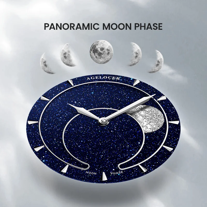 AGELOCER Original Astronomer Watch Blue Aventurine Dial Men's Luxury Automatic Mechanical Moon Phase Watch Birthday Gift for Men 3