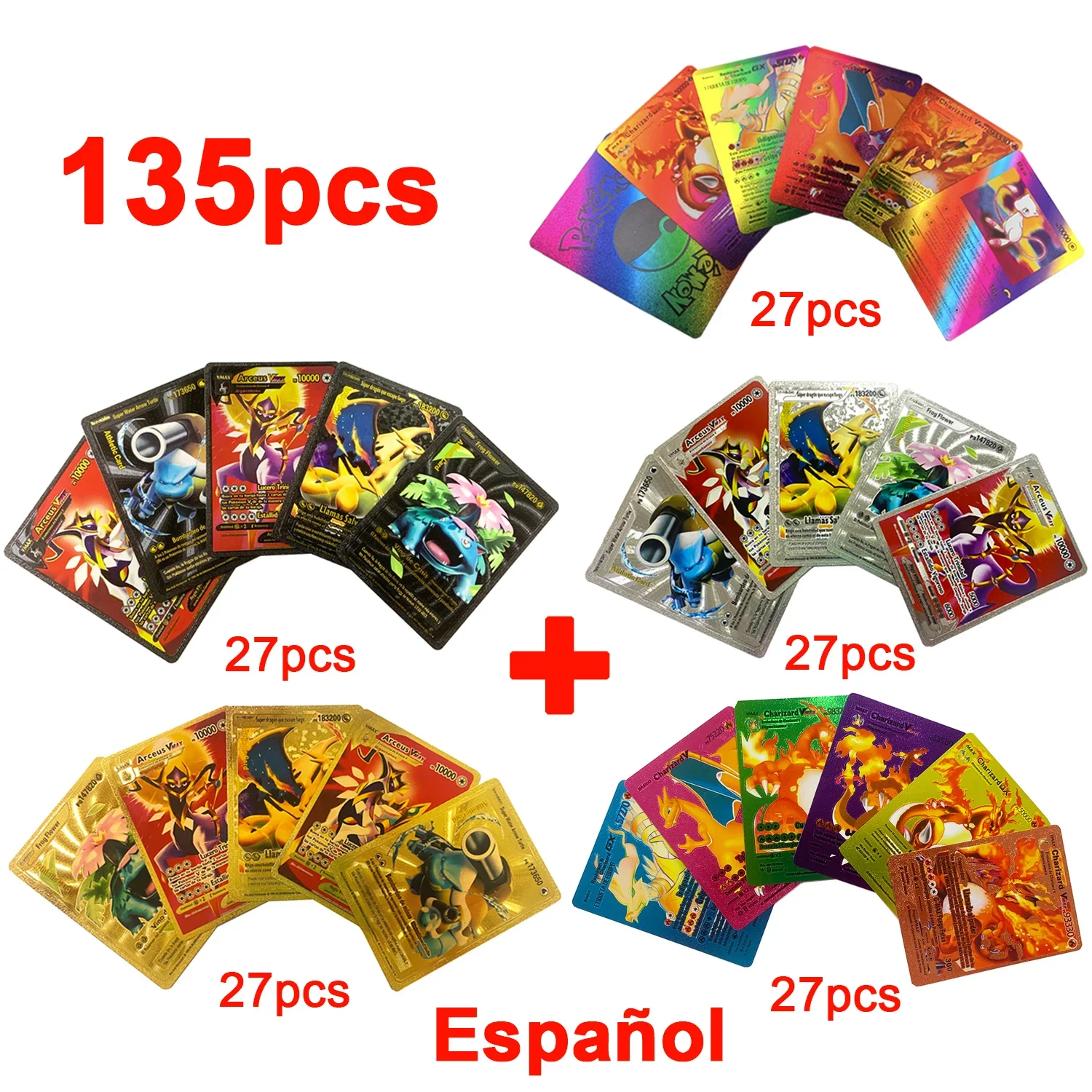 thumbnail image 1 of Card English Spanish French German Gold Colorful Vmax GX EX V Cards Pikachu Charizard Rare Collection Battle Gifts Toys, 1 of 5
