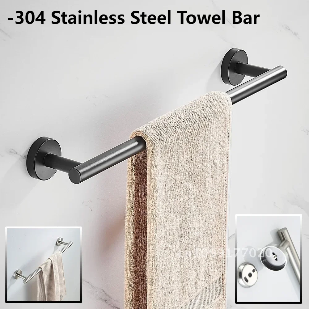 40/60CM Thickened Hanging Brush Mounted Stainless Steel Matte Black Polished Towel Chrome Bar Accessories Bathroom Wall