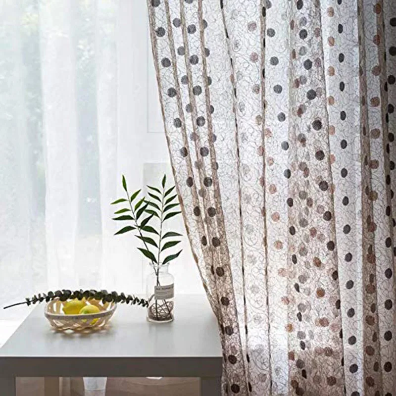 Gray Luxury Chenille Hollow Stitching Bird Nest Curtains For Living Room Coffee Dot Tulle Panel Curtains Fabric For Kitchen