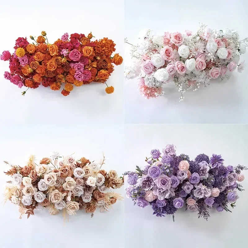 

100CM Artificial Flower Runner Rose Hydrangea Thicken Flowers Row Arrangement Wedding Arch Decor Scens Layout Flower Wall Props