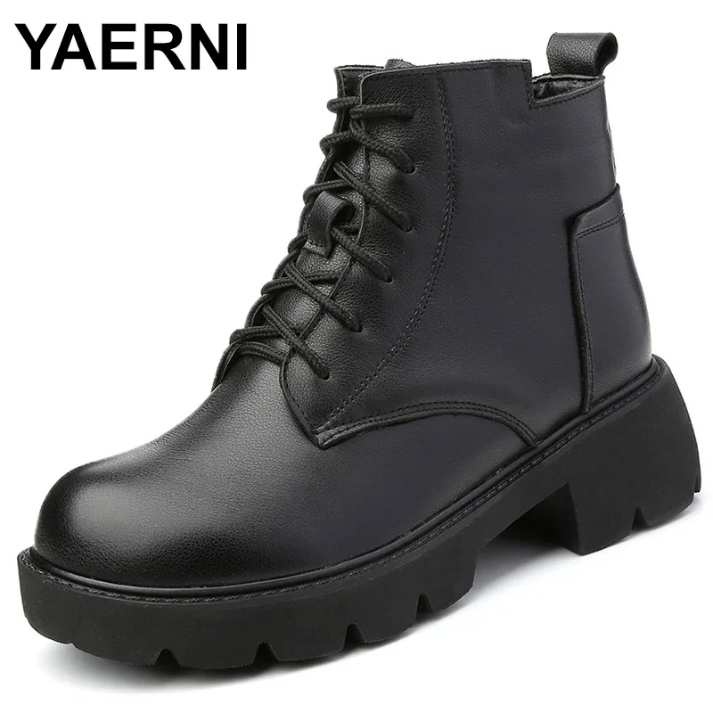 

Warm Winter Boots Women Shoes Genuine Leather 2023 New Plush Handmade Round Toe Comfortable Concise Platform Boots