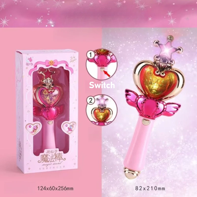 Fairy Magic Wand Glowing Musical Sound Effects Toys Cutie Moon Rod Wand Figure Toys Queen Transformation Wand Stick Girls Gifts