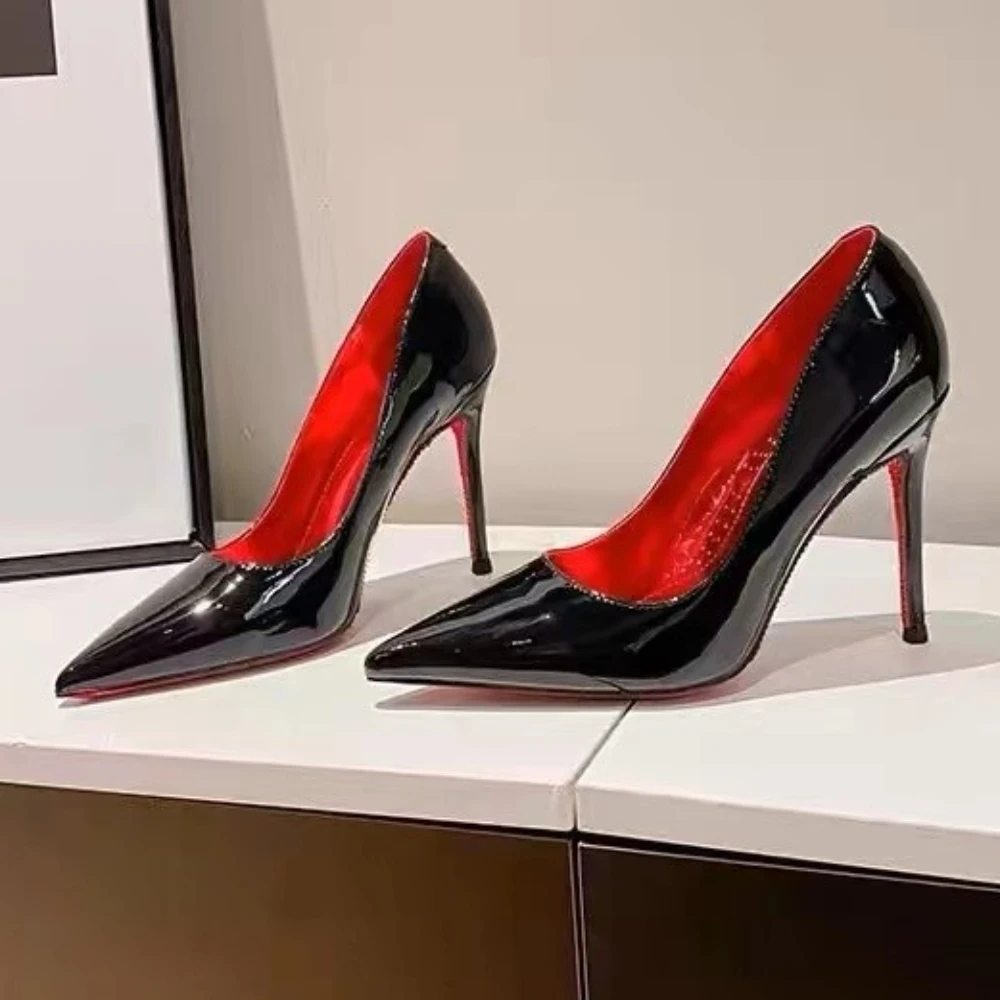 Star Style Luxury Shoes for Women Red Shiny Bottom Pumps Brand Large Size High Heels Women Sexy Party Pointed Toe Wedding Shoes