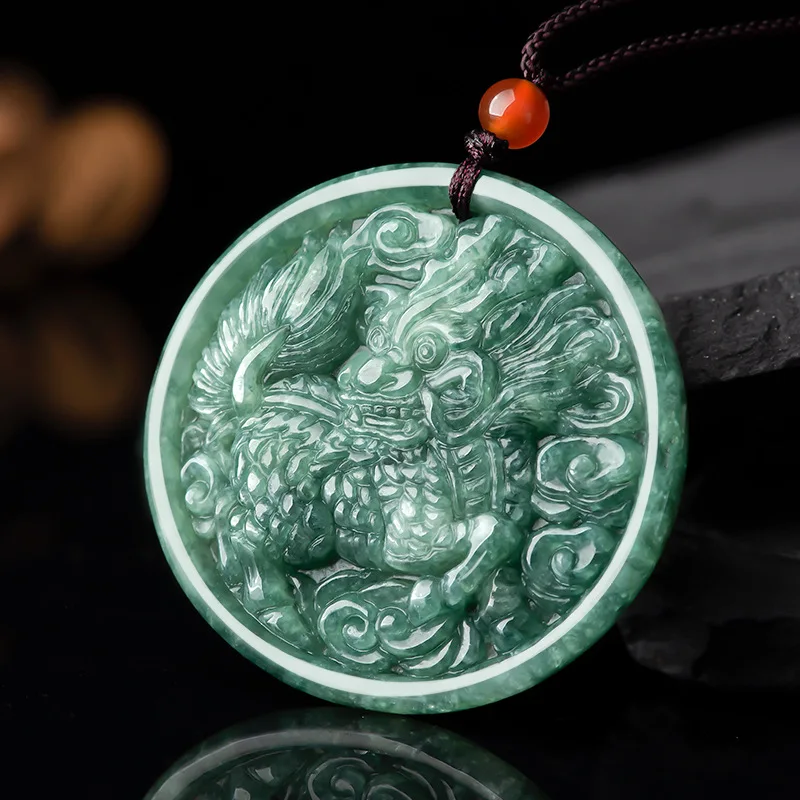 

Jia Le/Hand-Carved/Natural Jade Bean Green Kirin Emerald Necklace Pendant Fine Jewelry Men And Women Accessories Amulet Gifts