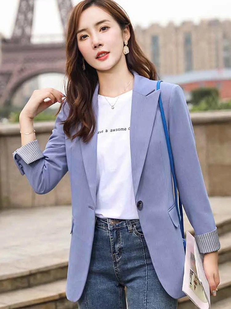 Single Button Blazer Casual Fashion Style Jacket Office Lady Coat Wear with Two Pockets
