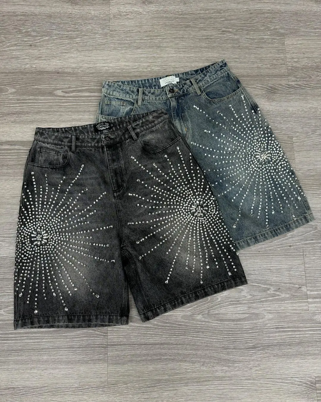 Denim shorts American Harajuku rhinestone printed high-waisted summer