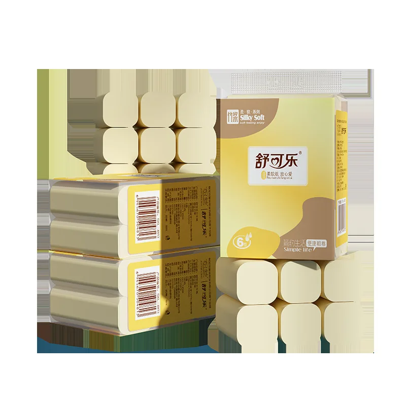 6/12 Rolls Of Bamboo Pulp Colored Toilet Paper Stock No Core Roll Tissue Portable Small Roll Toilet Paper