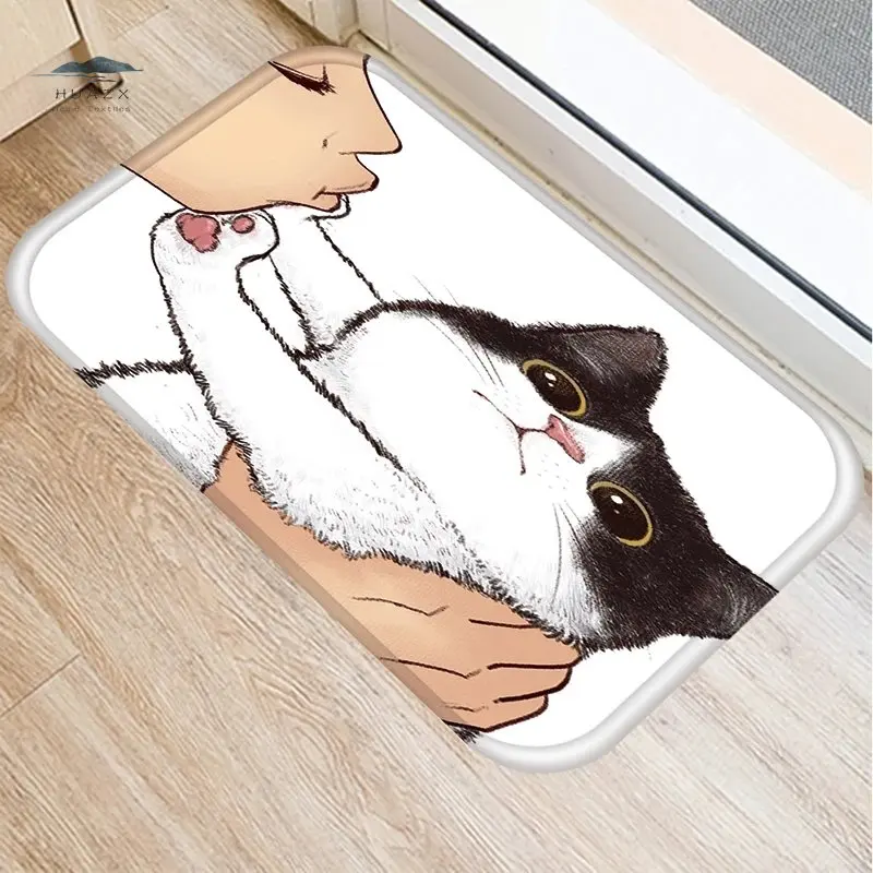 Lovely Cat Bath Mat Living Room Hallway Entrance Doormat Kitchen Bedroom Floor Non-slip Rug Relaxation Area Carpet Home Decor