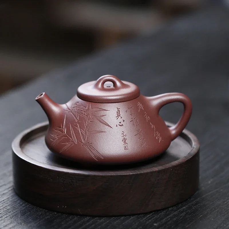 

180ml Classic Yixing Purple Clay Teapot Raw Ore Purple Mud Filter Tea Pot Hand Painted Stone Scoop Kettle Tea Sets Accessories