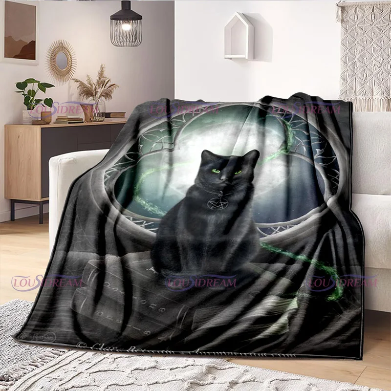Mystery Black Cat Blankets Animals Moon Cat Print Multifunction Soft