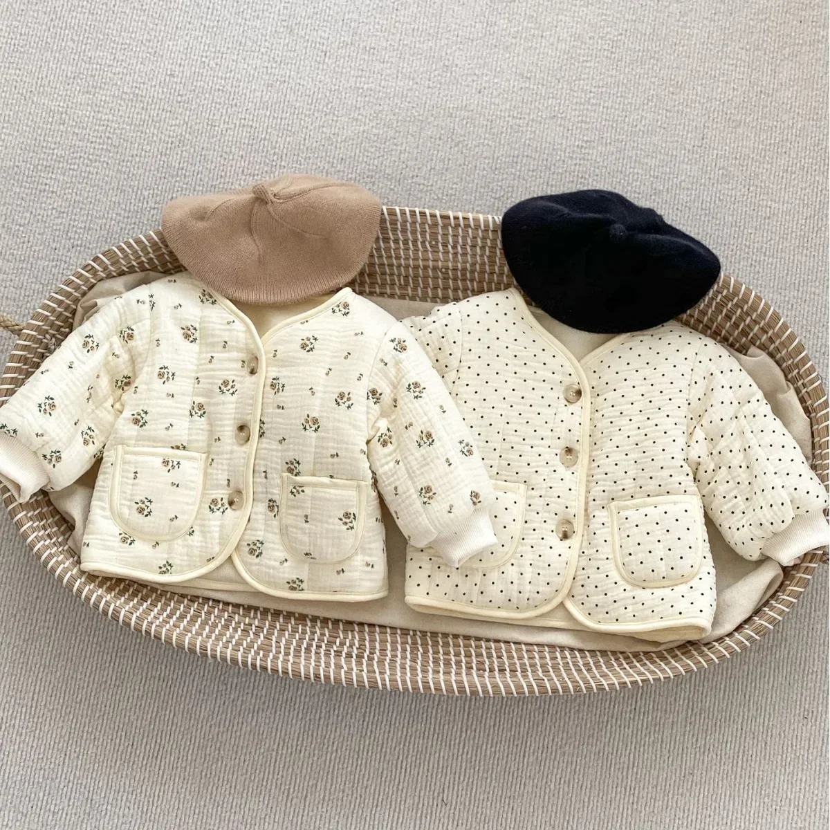 8096 Korean Baby Clothes Girl's Floral Coat Winter New Infant V-neck Cotton Padded Jacket Girl Baby Floral Cardigan Coat