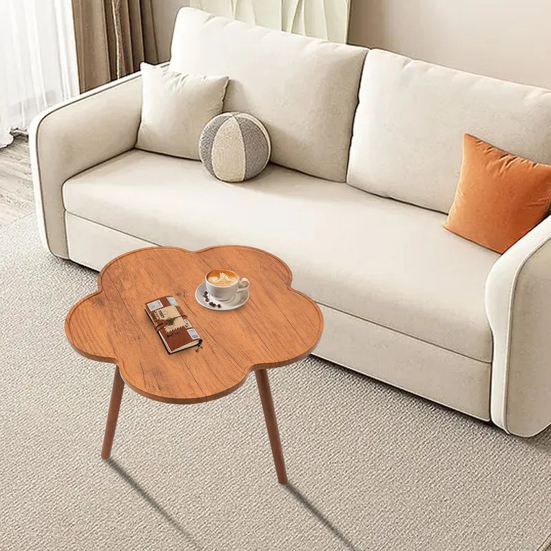 23.6" Coffee Table w/ 4 Legs Flower Shaped Side Table Living room Log Color Cute