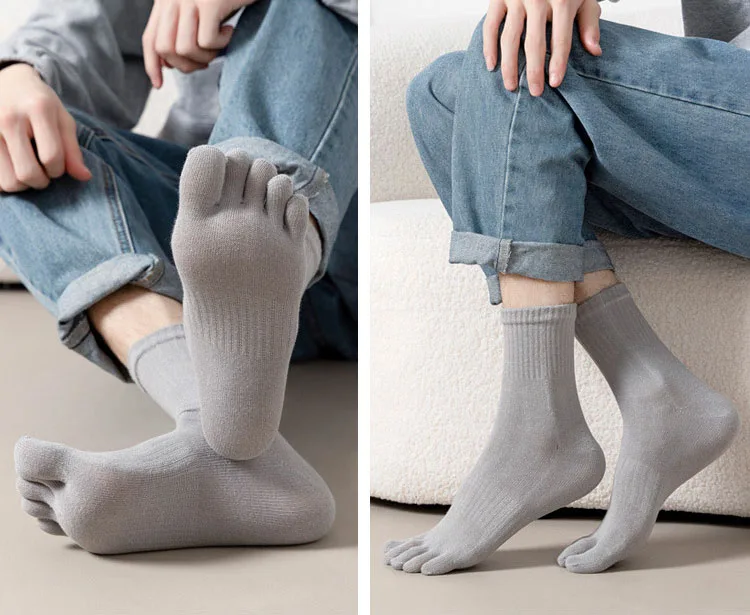 sports socks cotton socks middle tube socks breathable socks business socks Five Finger Socks Split Toe Men's Mid tube Toe Socks Sweat-absorbing Five Finger Breathable Business Cotton Office