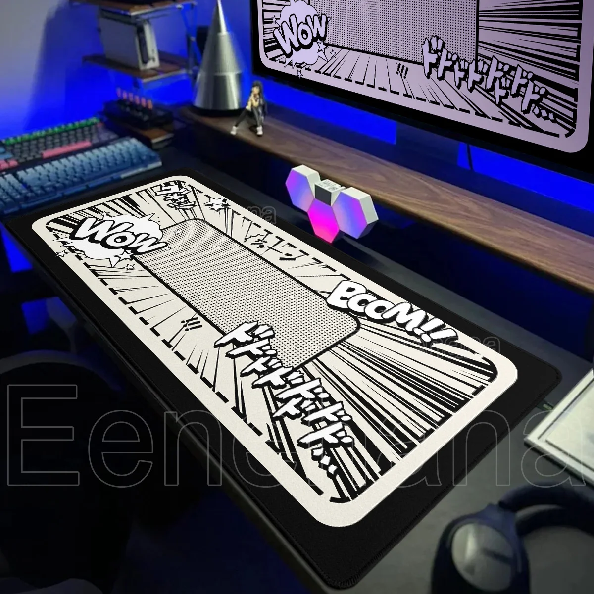 Schwarz und Weiß Comics XXL Anime Gamer Mauspad Tastatur Schreibtischunterlage Gummi HD Bürozubehör Teppich PC Gaming 2D Erweiterungspad