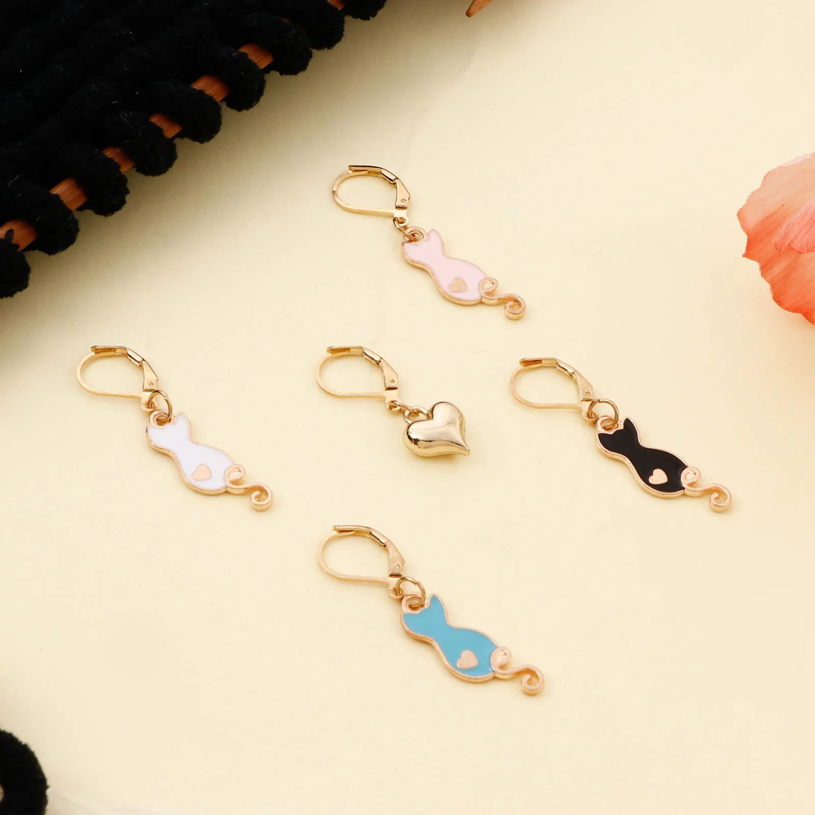 5PCs/set Enamel Cat Heart Set Locking Knitting Stitch Markers Matel Crochet Latch For DIY Craft Marker Kits Needle Clip Sew
Tool