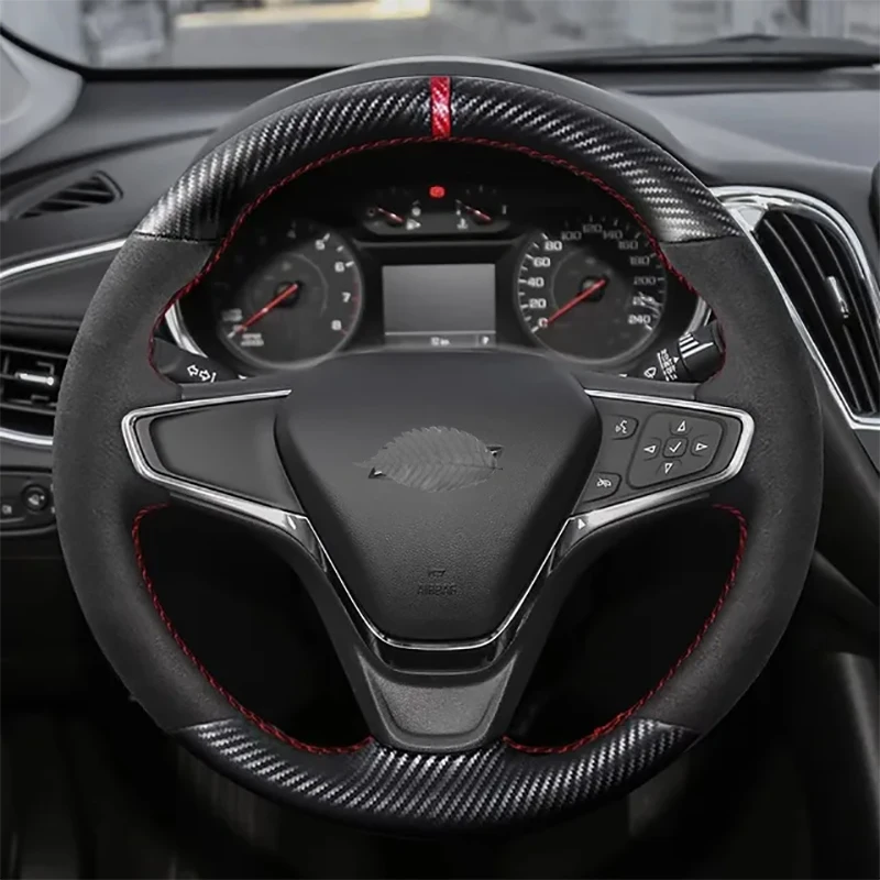 

Матовый чехол на руль из углеродного волокна в спортивном стиле для Chevrolet Malibu XL Equinox 2017-2019, прошитый вручную, нескользящий интерьер