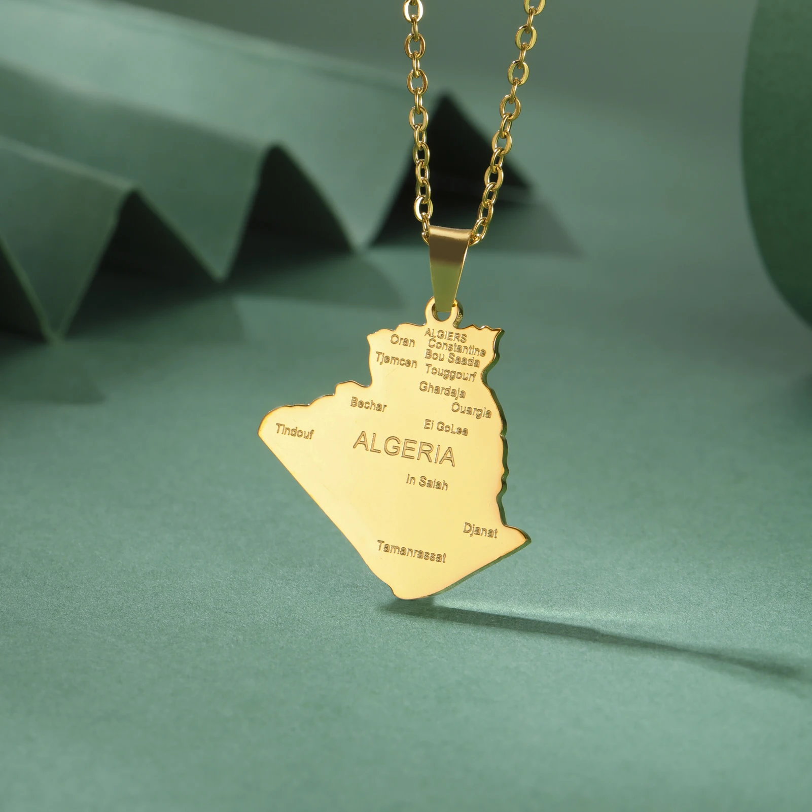 Kkjoy Mode Edelstahl Gold Farbe Karte von ALGERIA Anhänger Halskette Für Frauen Männer Karte Design Hip Hop Schmuck Geschenk Großhandel