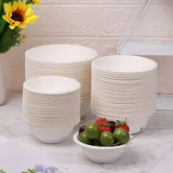 50PCS/Pack 220/350/500ml Disposable Dinnerware ECO-Friendly White Paper Bowl Disposable Tableware Outdoor Party Dining Supply 2