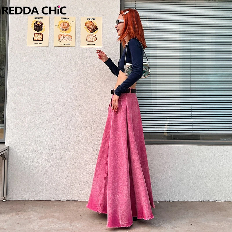 

REDDACHiC Tie Dye Pink Long Jeans Skirt Women High Waist Denim Maxi Skirt Aesthetic Y2k Fairycore Balloon Skirt Vintage Clothes