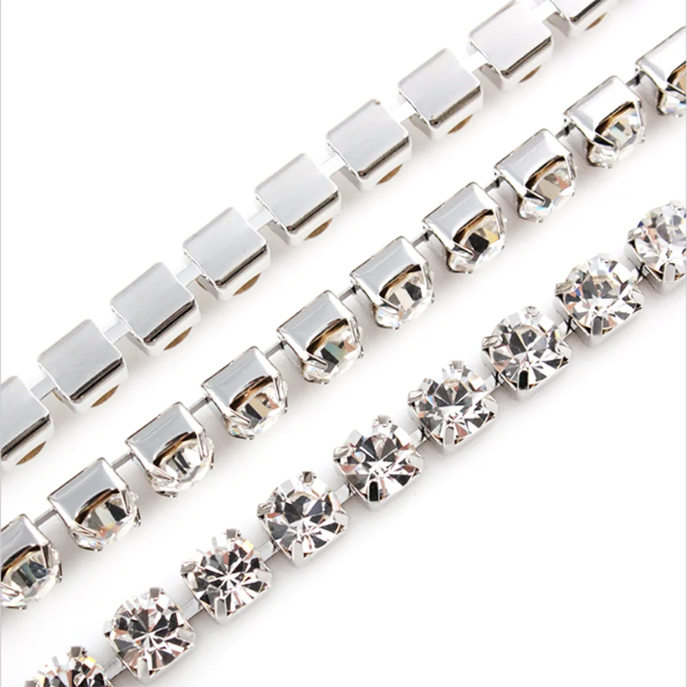 Rhinestones Cup Chain Ss6-Ss18 Flatback Base Glitter Crystal Strass Stones Chain DIY Sewing Accessories Rhinestones Crafts rhinestone chain,rhinestone accessories,sew on rhinestones,sewing rhinestones,rhinestones beads