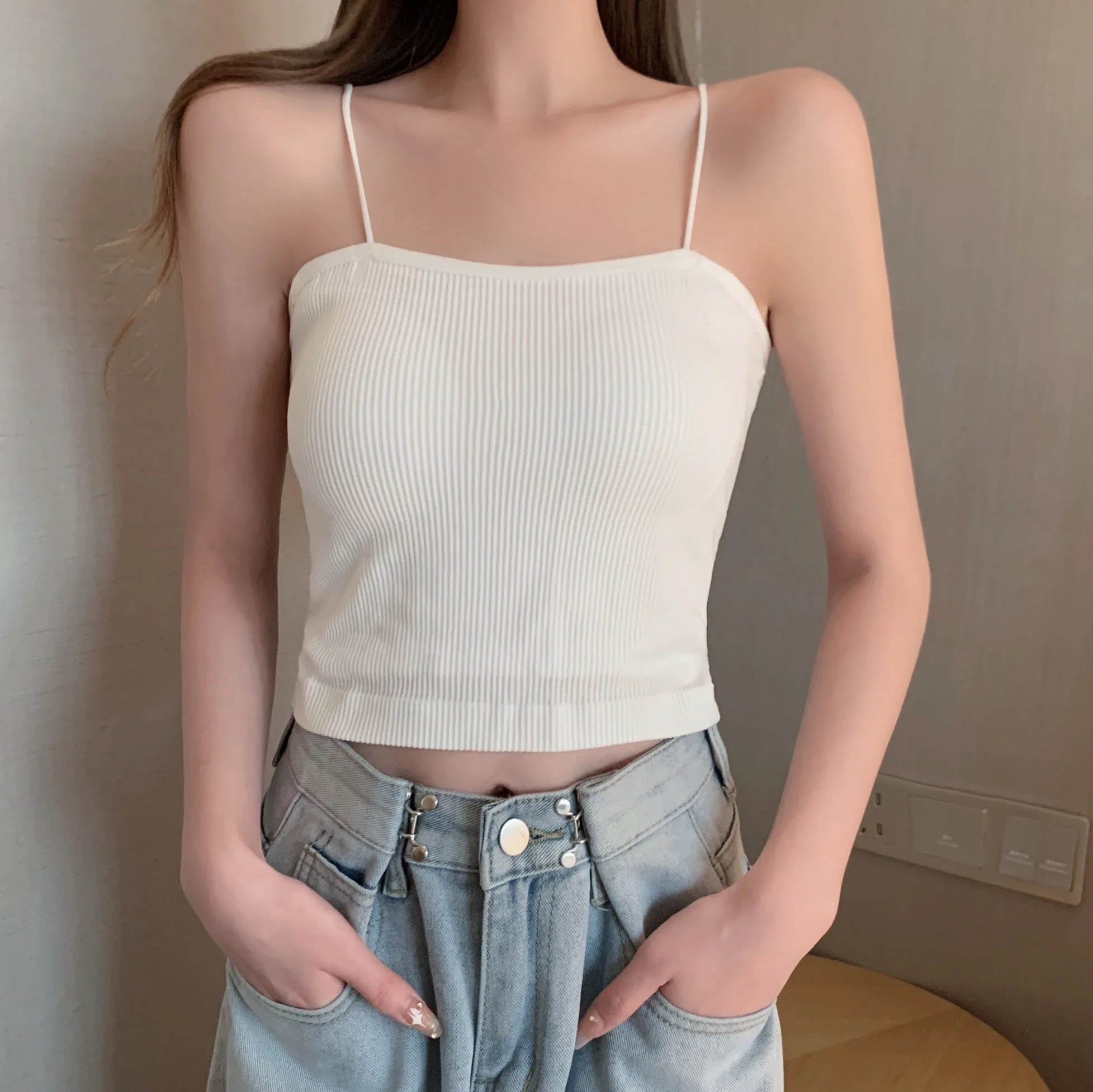 Heliar Tops Women 2022 Cotton Basic Crop Tops Strapy Padded Bra Female Camis Slim Tank Tops Knitted Women Tube Tops Summer