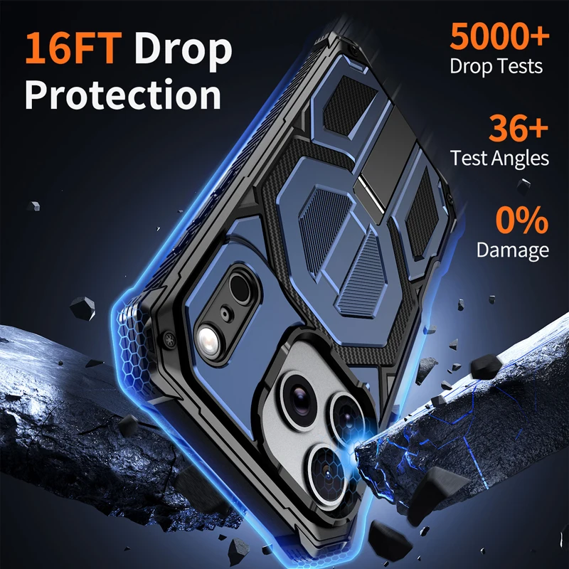 ELVEV Magnetic Rugged Armor Shockproof Phone Case with Bracket
