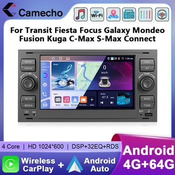 Camecho 4 + 64G Radio de coche inalámbrico CarPlay Android Auto para Ford Focus 2 Mondeo S C Max Kuga Fiesta Fusion sistemas inteligentes de coche 1
