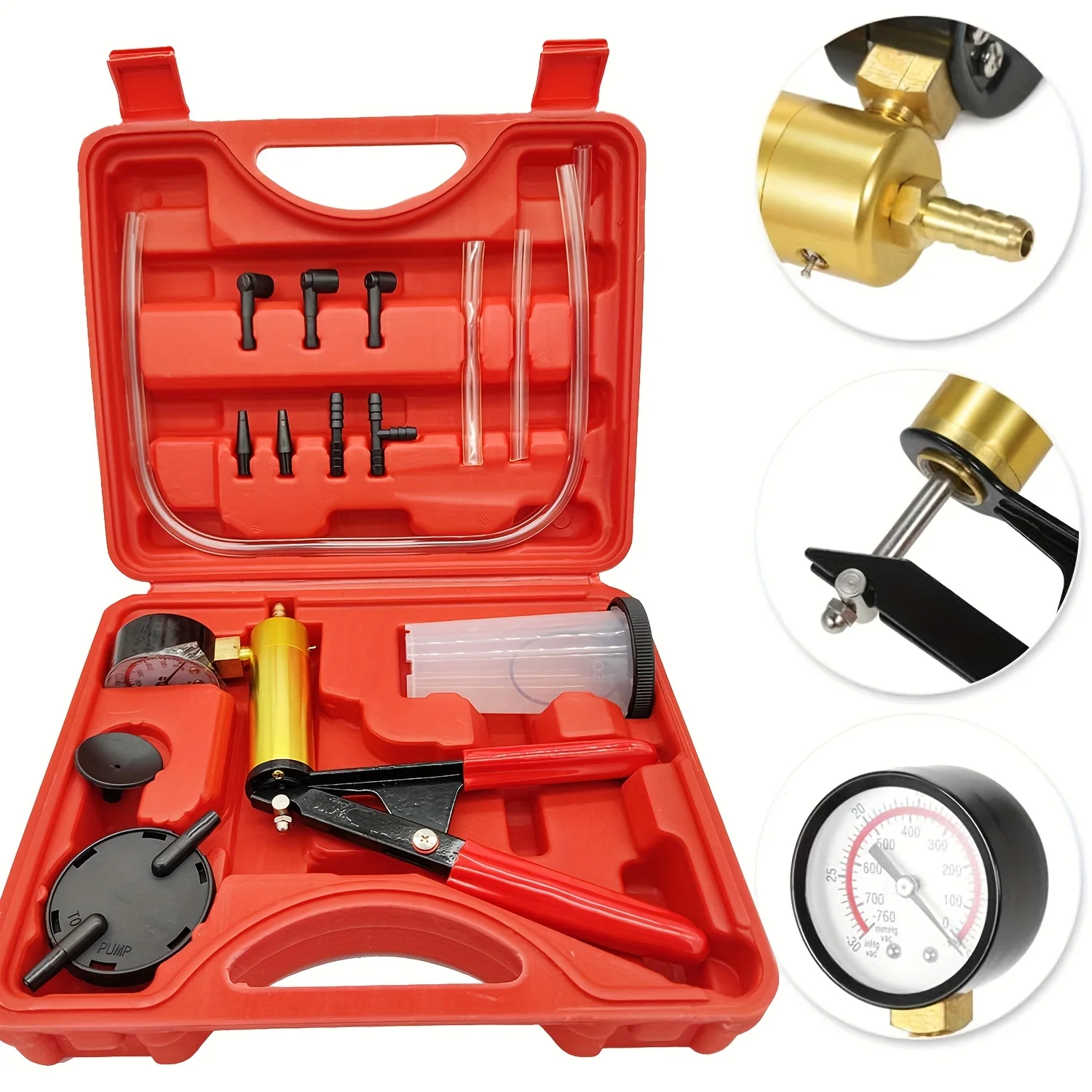 Vacuum Pistol Pump Tester Kit Aluminum Pump Pressure Vacuum Gauge Automobile Hand Tools Brake Fluid Drain Tool brake bleeder kit