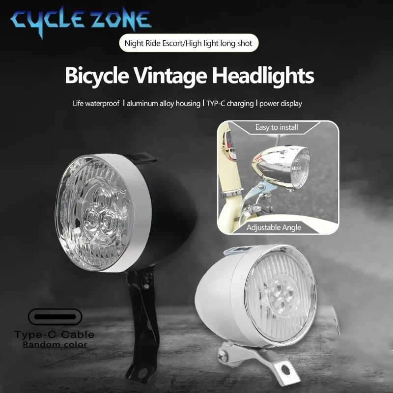 Vintage Rechargeable Bike Headlight - Classic 3 LED Front Light