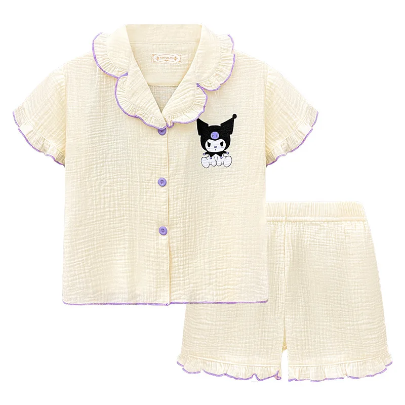 

Kawaii My Melody Kuromi детская пижама из чистого хлопка летняя девочка ребенок Sanrio аниме Девочка Сердце Милая домашняя одежда для родителей и детей