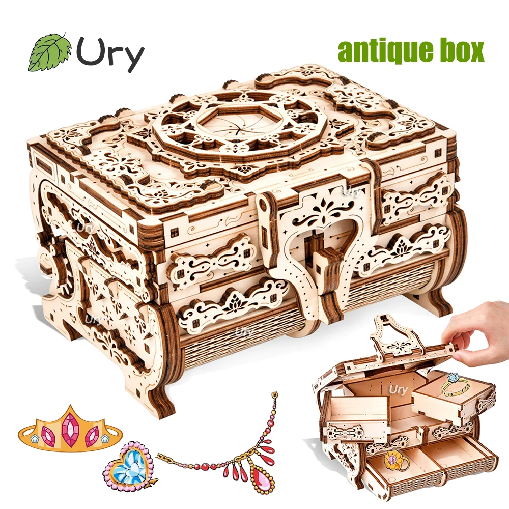 URY3DWoodenPuzzleAntiqueTreasureBoxDressingCaseDIYGame