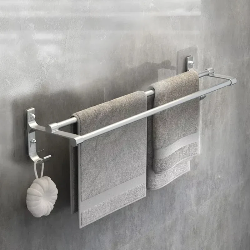 Towel Rack 40/50/60cm Aluminium Alloy Rack Punch-free Wall Hanging Space Aluminum Hanging Double Rod Towel Bars Organizer Bathroom Tool