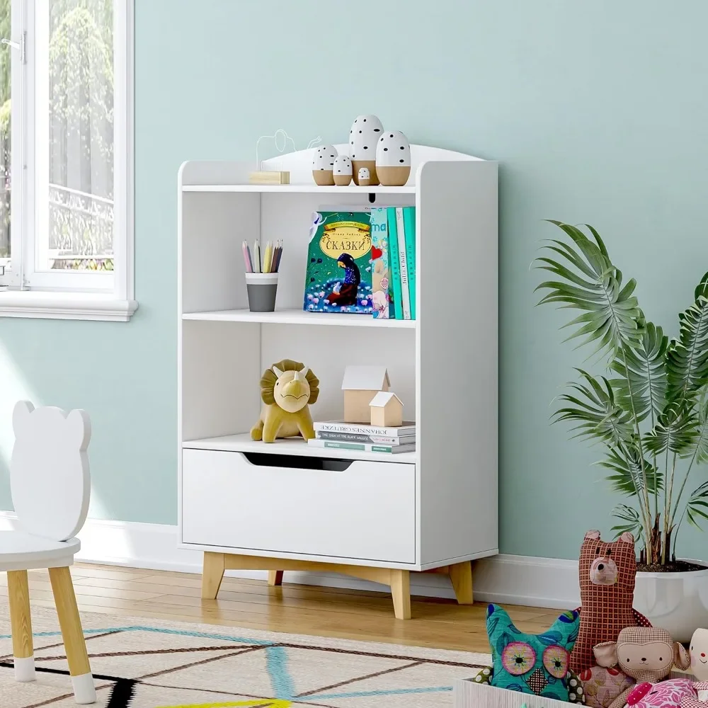 kids Bookshelf,Wood Kids Toy Storage Organizer, Children's Bookcases with Storage and Drawer for Playroom,Bedroom,Nursery School