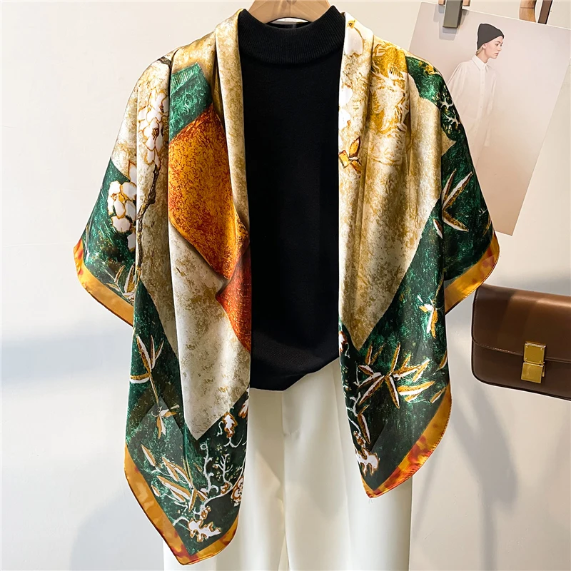 

Print Silk Satin Beach Stoles Women Scarf Hijab Female Summer Shawl Wraps Headband Bufanda Neckerchief Hair Square Echarpe New