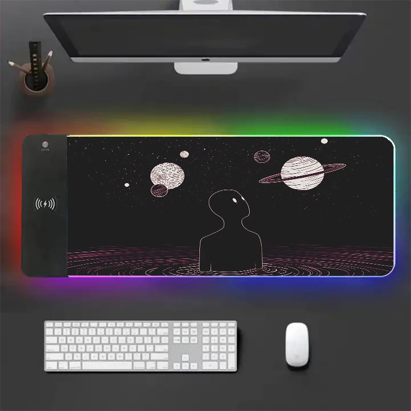

Looking up at the Planet RYRA Large Mouse mat RGB Personalized Gamer Keyboard Accessories Rubber Anti slip Pause Large Table Pad