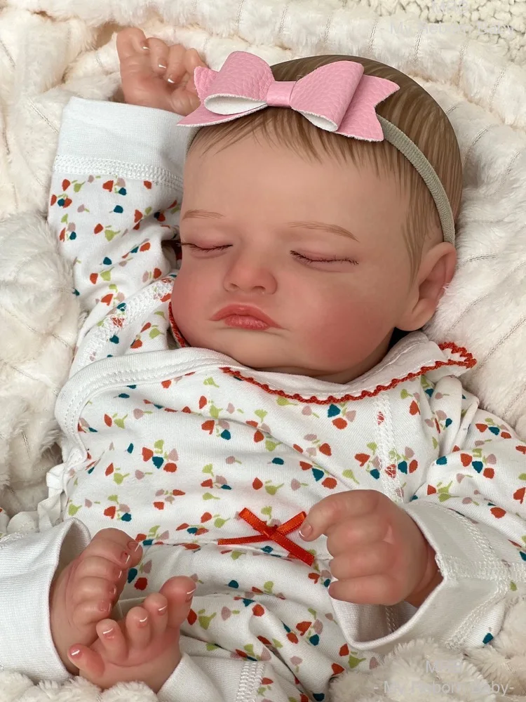 

19Inch Lifelike Already Painted Reborn Baby Doll Rosalie Adorable Girl With Bent Legs Soft Cloth Body Newborn Toy Gift For Kids