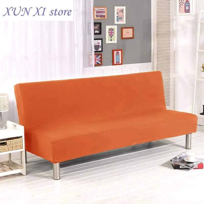 

New Plain Fabric Armless Sofa Bed Cover Elastic Home Decor Couch Covers Living Room Slipcovers Folding Settee Cover S/L Sizes