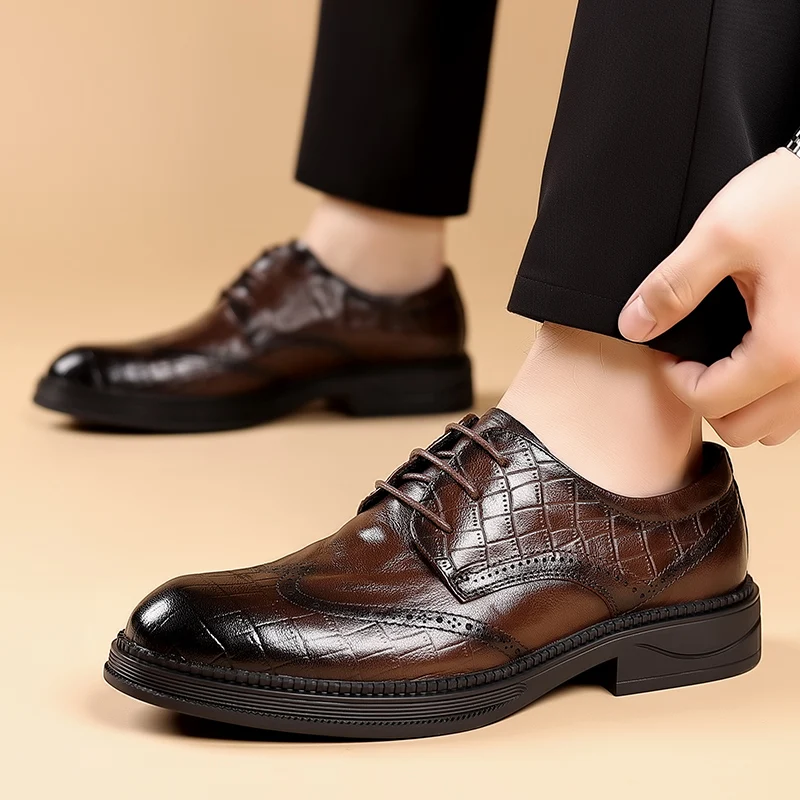 Brand Business Casual Leather Shoes Oxfords Shoes for Men Brown Black Business Lace-up Office Brogue Pointed Dress