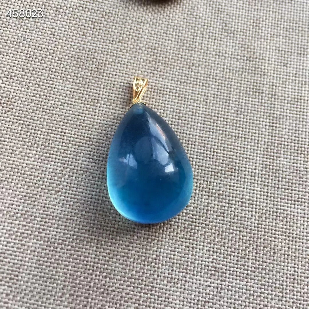 

Natural Blue Aquamarine Quartz Water Drop Pendant 22/15.3/10mm Brazil Jewelry 18K Gold Deep Blue Aquamarine Necklace AAAAA