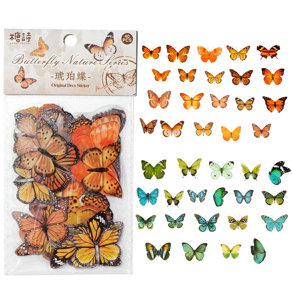 

40pcs Colorful Butterfly Wings Stickers Epoxy Resin Fillings Plant Sticker for DIY Silicone Mold Filler Nail Art Crafts Decor