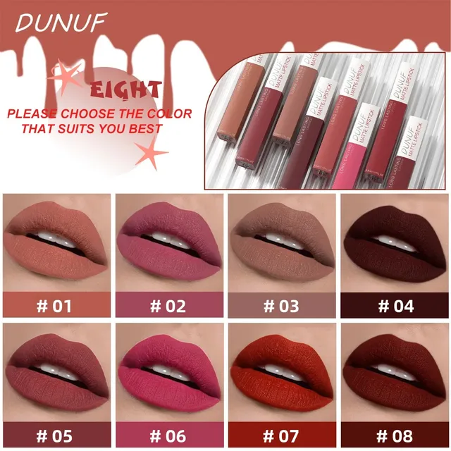 Matte Liquid Lipstick Set 8 Pieces Waterproof Non Transfer Lip Glaze Long Wearing Smudge Proof Lip Gloss
