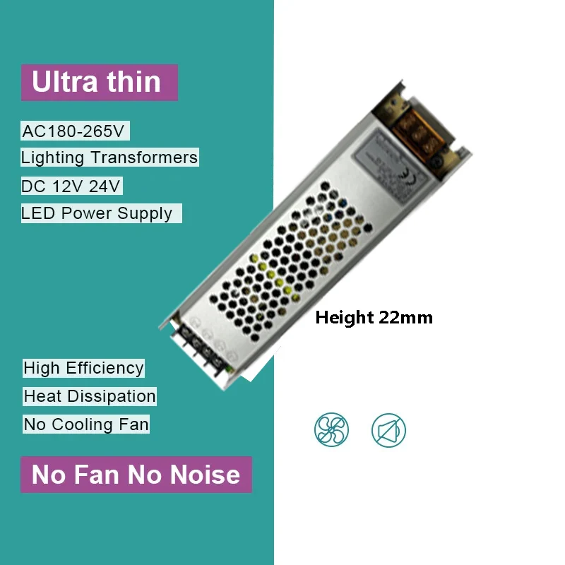 Sleek High-Efficiency Light Transformer | Versatile Ultra-Thin Power Supply for LED Strips, AC to DC Adapter