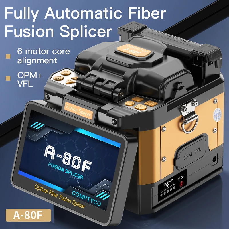COMPTYCO A-80F/A-10 광섬유 융착접속기 6모터 다국어 터치스크린 광섬유 핫멜트 기계 내장 OPM VFL