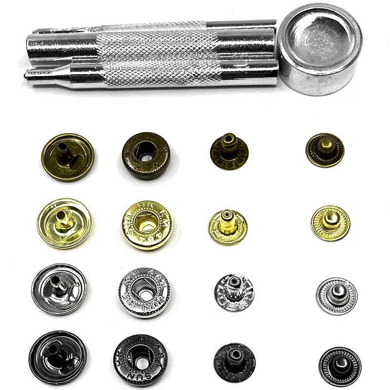 80 sets （silver/bronze/black/gold) 8/10/12.5/15 mm Snap Button+ install tools Boxed Snaps Buttons Rivets Clothing Metal button 4