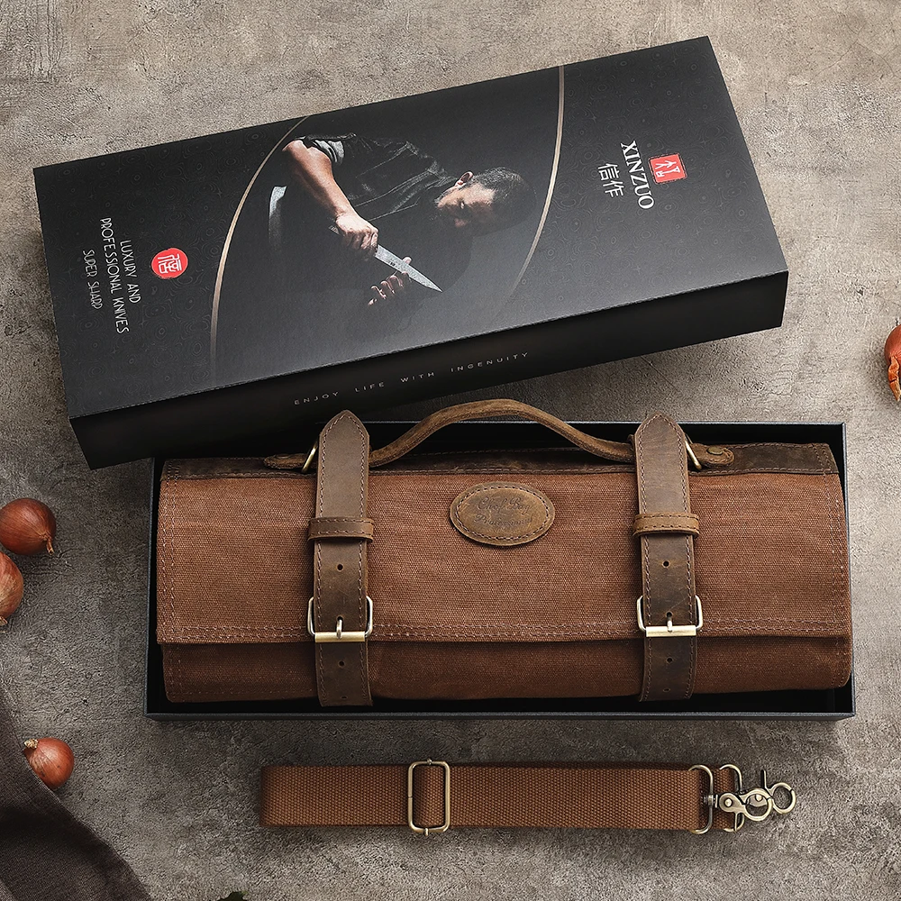 XINZUO Thickened Canvas Foldable Chef Roll Bag Kitchen Knife Bags Cooking Portable Durable Knife Storage Pockets Carry Case Knife Storage Bag